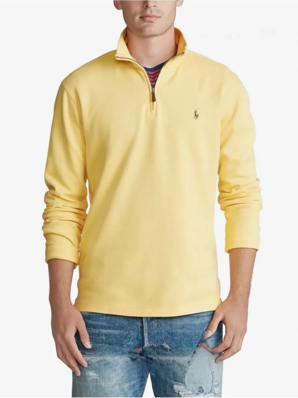 Polo by Ralph Lauren Yellow Quarter-Zip 100% Cotton Long-Sleeve Shirt